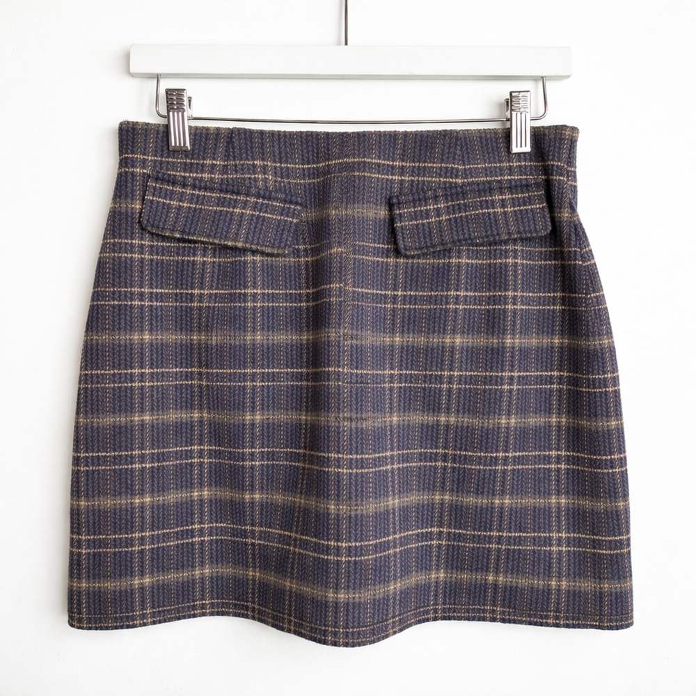 ModCloth Plaid Mini Skirt Blue Gold Metallic Thread A-Line Preppy Small